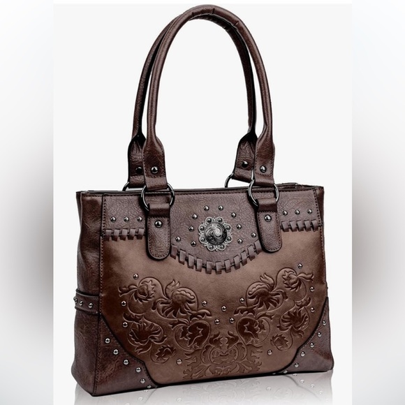 Western style large size tote with top handles and embossed vegan leather - Picture 1 of 4